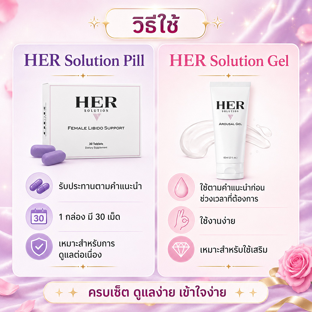 วิธีใช้ HER Solution Pill และ HER Solution Gel สำหรับดูแลต่อเนื่องและใช้เสริมตามคำแนะนำ