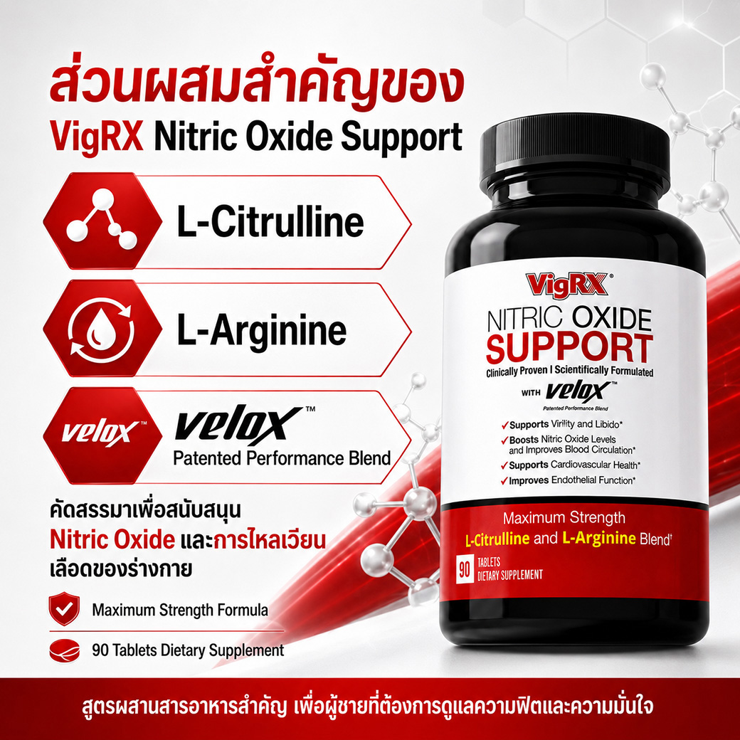 ส่วนผสมสำคัญของ VigRX Nitric Oxide Support ได้แก่ L-Citrulline L-Arginine และ velox