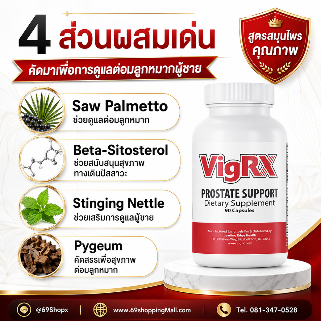 VigRX Prostate Support อาหารเสริมดูแลต่อมลูกหมากผู้ชาย 4 ส่วนผสมเด่น Saw Palmetto Beta-Sitosterol Stinging Nettle และ Pygeum