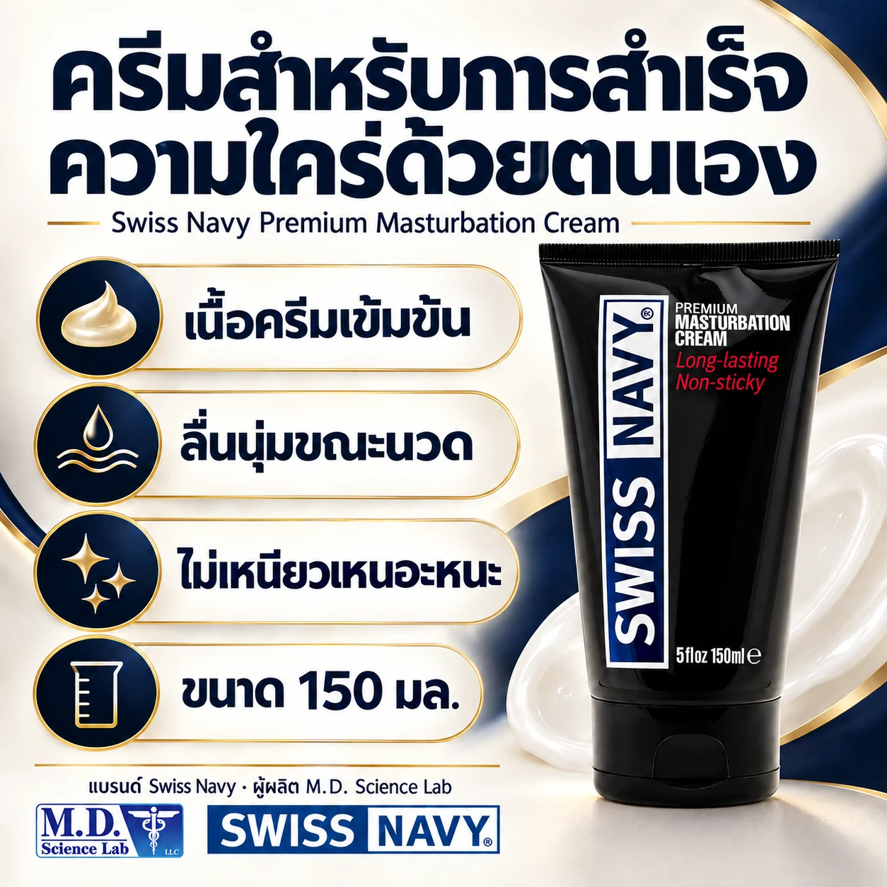 Swiss Navy Premium Masturbation Cream 150 มล. ครีมสำหรับการสำเร็จความใคร่ด้วยตนเอง พร้อมจุดเด่นของสินค้า