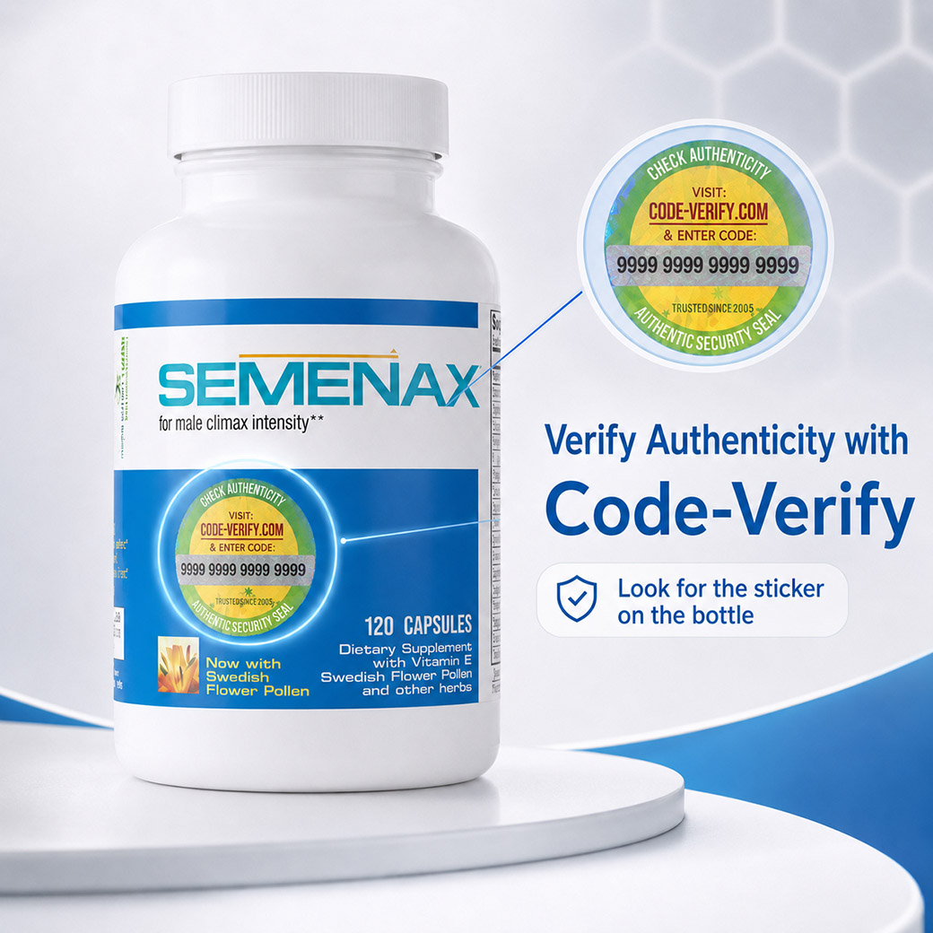 Authentic Semenax bottle with Code-Verify sticker