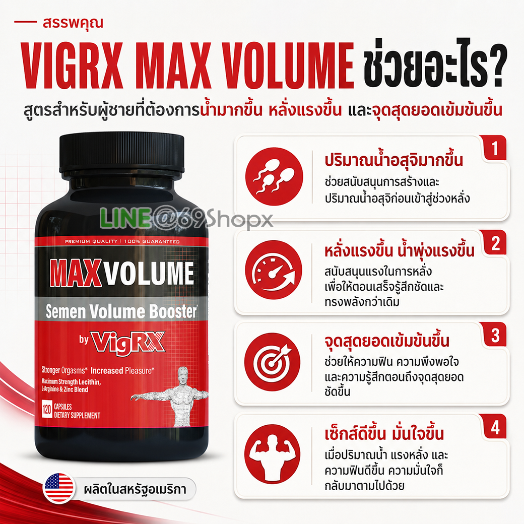 สรรพคุณ VigRX Max Volume สรรพคุณ VigRX Max Volume เพิ่มปริมาณน้ำอสุจิ หลั่งแรงขึ้น และจุดสุดยอดเข้มข้นขึ้น